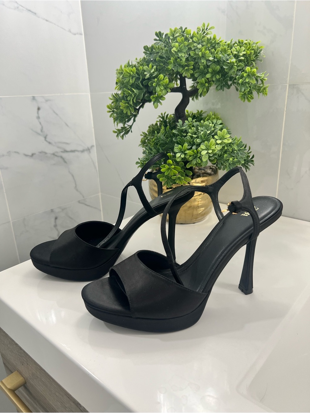 Zara Black Strappy Platform Stiletto Heels